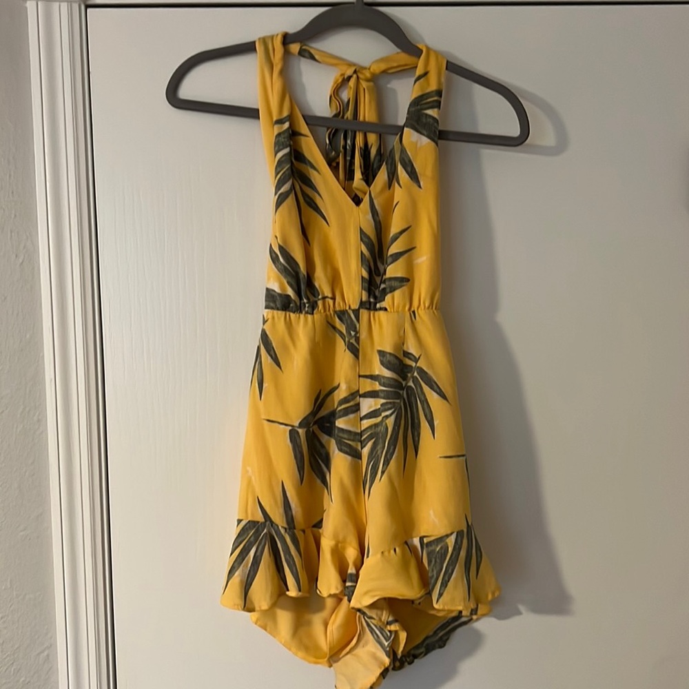 Palm Branch V-Neck Romper